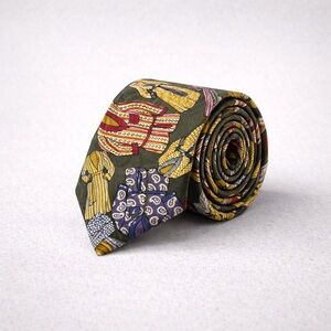Charleston The Rack Silk Colorful Robes Patterned Necktie Olive Novelty Print